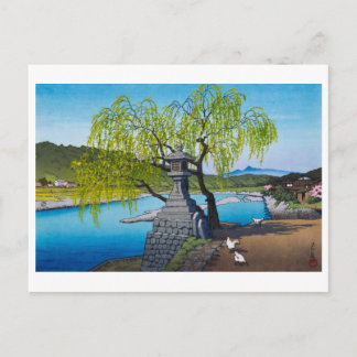 Cartão Postal ukiyoe [hasui] A23 Rio Yoshino　Travessia de Yanagi