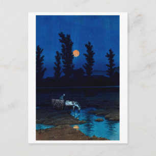 Cartão Postal ukiyoe [hasui] A26 Lua Noturna em Nakajima, Sap.