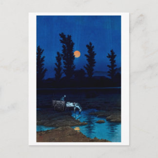 Cartão Postal ukiyoe [hasui] A26 Lua Noturna em Nakajima, Sap.