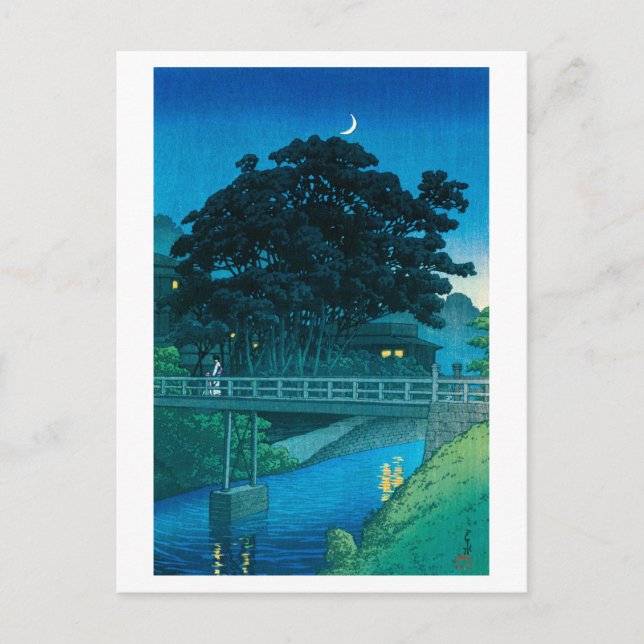 Cartão Postal ukiyoe hasui No55 Takinogawa and Crescent Moon (Frente)