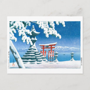 Cartão Postal ukiyoe - hasui - No.4 Neve em Itsukushima -