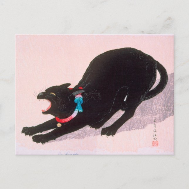 Cartão Postal Ukiyoe [komei] 01 Gato Negro surtando (Frente)