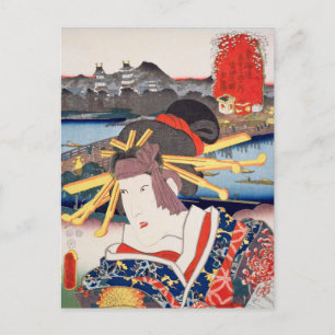 Cartão Postal ukiyoe [Toyokuni] 46-34 Yūgiri na estação de Yoshi