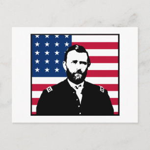 Cartão Postal Ulysses S. Grant e a Bandeira Americana