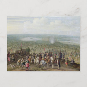 Cartão Postal Um acampamento militar com milícia sobre cavalos,