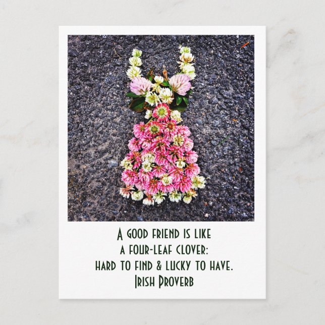 Cartão Postal Um amigo é como um trevo de quatro folhas... (Frente)