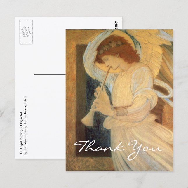 Cartão Postal Um Anjo Tocando um Flautim por Burne Jones (Frente/Verso)