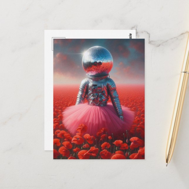 Cartão Postal Um astronauta com uma cabeça de bola de discoteca  (Frente/Verso In Situ)