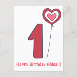 Cartão Postal Um! Balão de Aniversário Fofo - 1º Aniversário