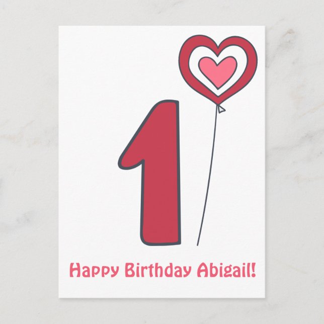 Cartão Postal Um! Baloão de Aniversário Fofo - 1º Aniversário (Frente)