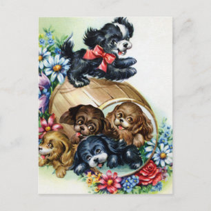 Cartão Postal Um Barril de Cachorrinhos