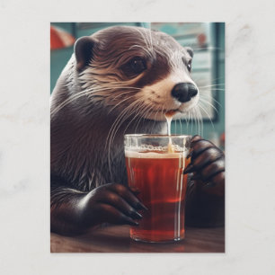 Cartão Postal Um Bebê-Otter em um Café
