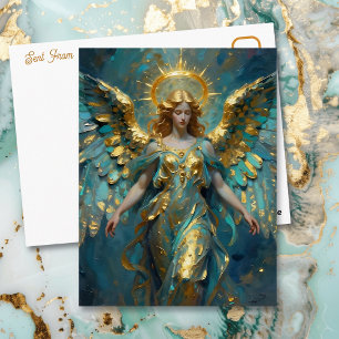 Cartão Postal Um Belo Anjo de Ouro e Turquesa