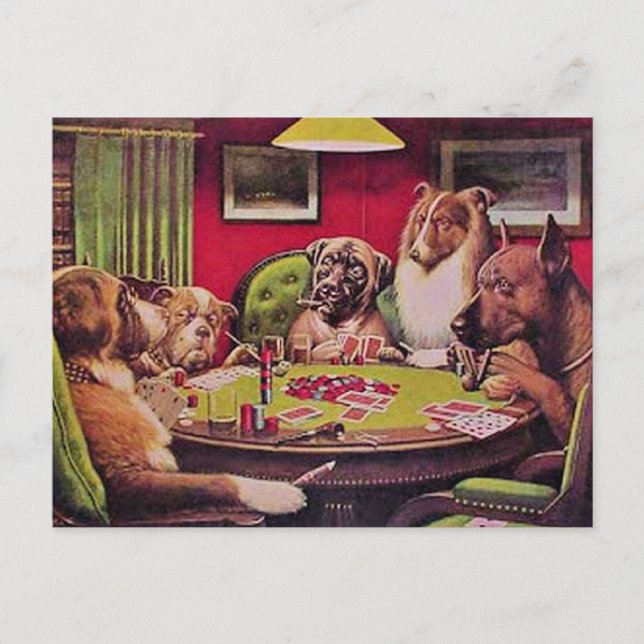Cartão Postal Um Blefe Ousado, Cães Jogando Pôquer, (Frente)