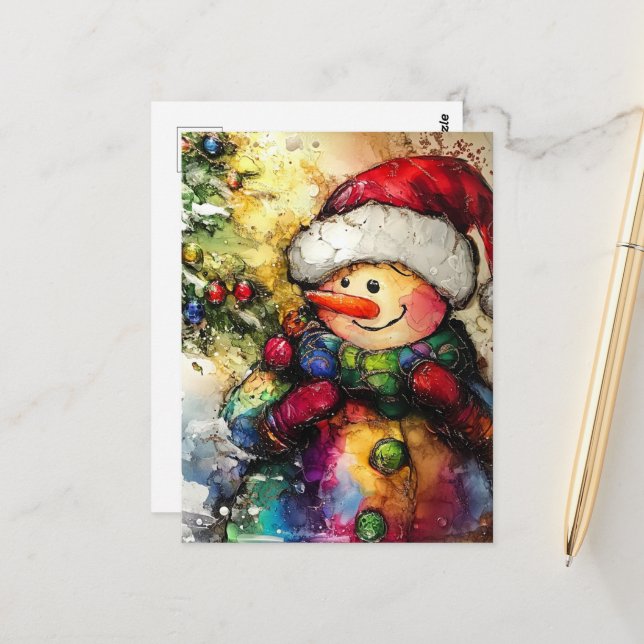 Cartão Postal Um boneco de neve de Natal (Frente/Verso In Situ)