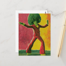 Cartão Postal Um brócolis dançante colorido e lindo retrô