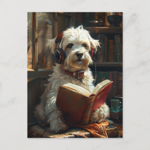 Cartão Postal Um Cachorro Gelado Lendo Um Livro