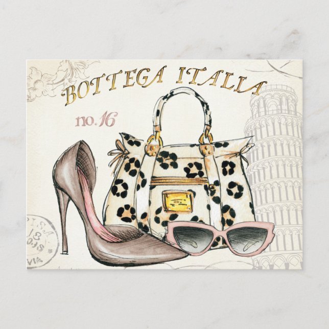 Cartão Postal Um Calçado, um saco e um par de óculos (Frente)