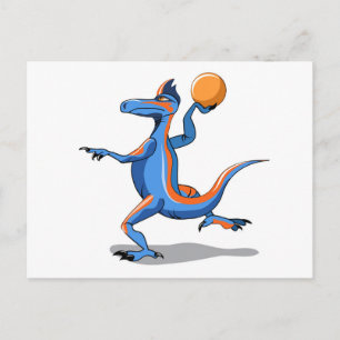 Cartão Postal Um Cartoon Iguanodon Jogando Basquete.