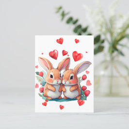 Cartão Postal Um casal de coelhos engraçados de aquarela