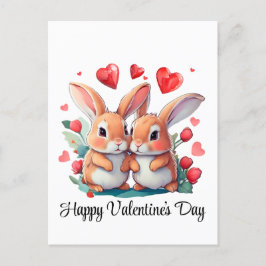 Cartão Postal Um casal de coelhos engraçados de aquarela