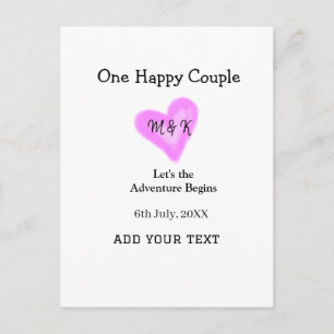 CARTÃO POSTAL UM CASAL FELIZ CORAÇÃO ROSA NOME DATA CASAMENTO