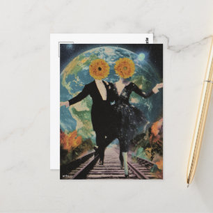 Cartão Postal Um Casal Feliz Dança Colagem Surrealista