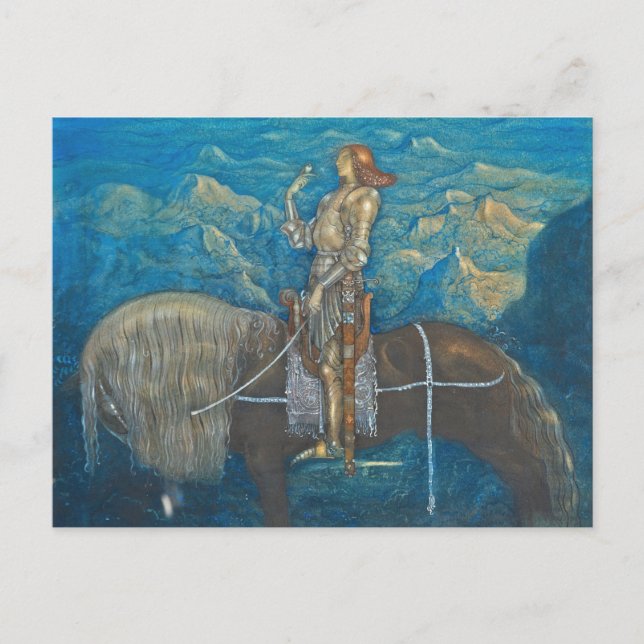 Cartão Postal Um Cavaleiro Vermelho por John Bauer (Frente)