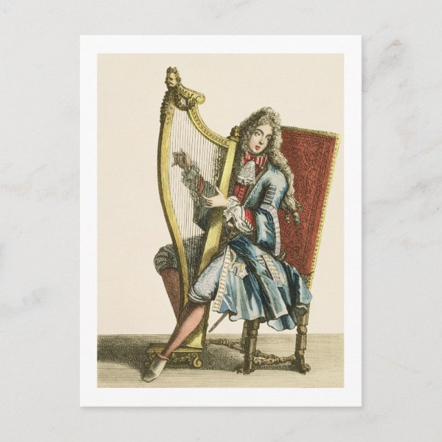Cartão Postal Um cavalheiro tocando harpa (gravação) (Frente)