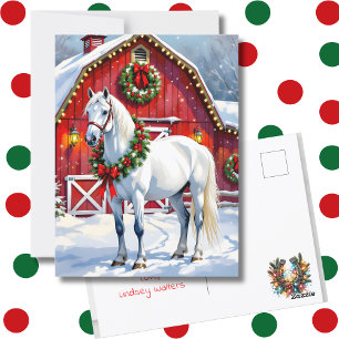 Cartão Postal Um Cavalo Branco Festivo e o Natal do Barno de inv