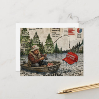 Cartão Postal Um chapéu vermelho apanhado por um pescador desapo