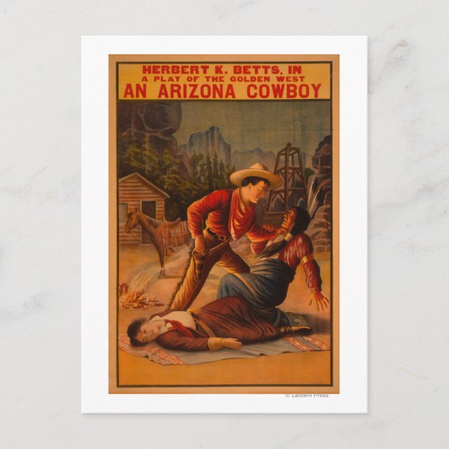 Cartão Postal Um cowboy Arizona - Luta entre cowboy e índio (Frente)