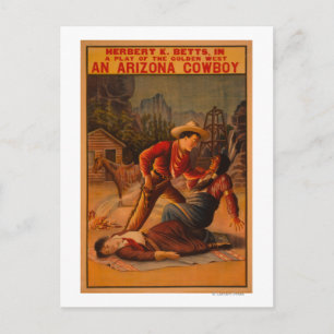 Cartão Postal Um cowboy Arizona - Luta entre cowboy e índio