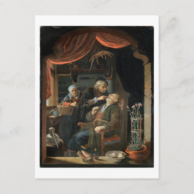 Cartão Postal Um Dentista Examinando o Dente de um Homem Idoso ( (Frente)