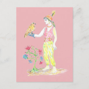 Cartão Postal Um desenho a lápis de cor de uma mulher
