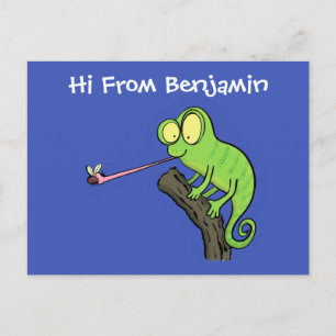 Cartão Postal Um desenho animado verde-feliz chameleon lagarto