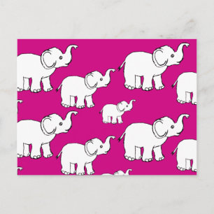 Cartão Postal Um desenho de elefante desenhado à mão rosa