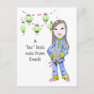 Cartão Postal Um desenho doce da menina de Chna pelo pedido