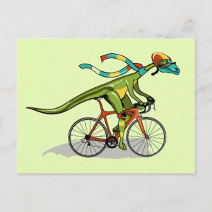 Cartão Postal Um Dinossauro Anabisetia Andando De Bicicleta.