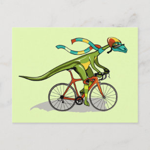 Cartão Postal Um Dinossauro Anabisetia Andando De Bicicleta.