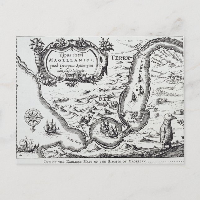Cartão Postal Um dos primeiros mapas do Magellan (Frente)