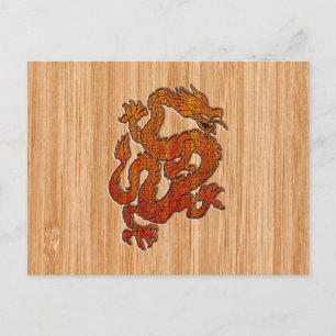 Cartão Postal Um Dragão Vermelho em Bambu como