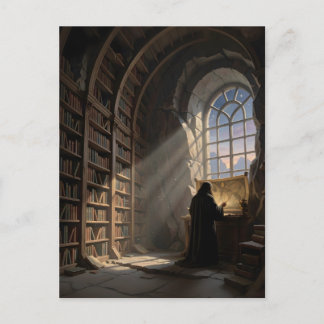 Cartão Postal Um Erudito Solitário na Biblioteca Antiga Amantes 
