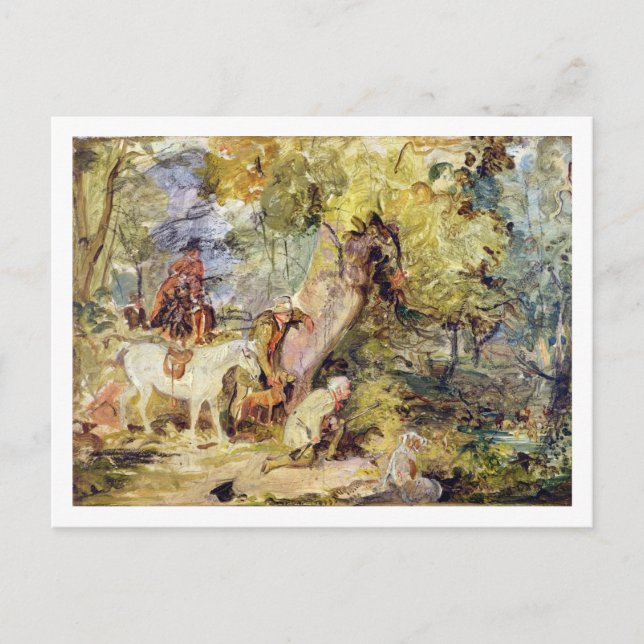 Cartão Postal Um esboço para "Foresters Stalking Deer" (óleo sob (Frente)