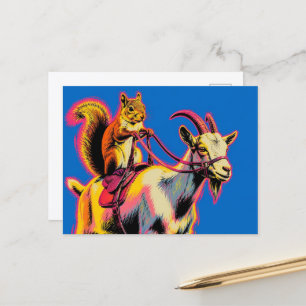 Cartão Postal Um Esquilo Montando um Bode Pop Art