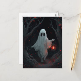 Cartão Postal Um fantasma branco segurando uma lanterna vermelha