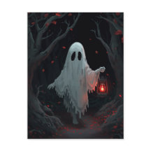 Um fantasma branco segurando uma lanterna vermelha