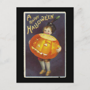 Cartão Postal Um Feliz Menino de Halloween com Grande Vintage