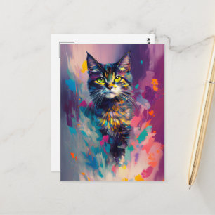 Cartão Postal Um Gato Colorido Bonito