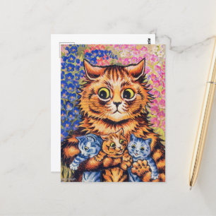 Cartão Postal Um gato com seus filhotes por Louis Wain